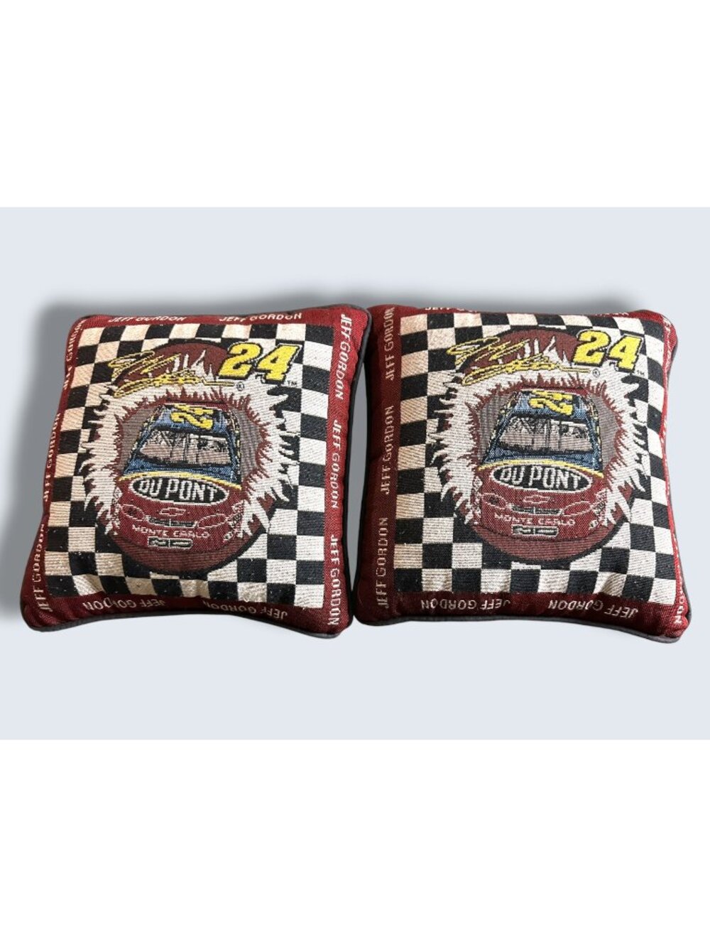 2 Jeff Gordon #24 DuPont Monte Carlo Throw Pillows 12" Checkered Racing Decor Vi